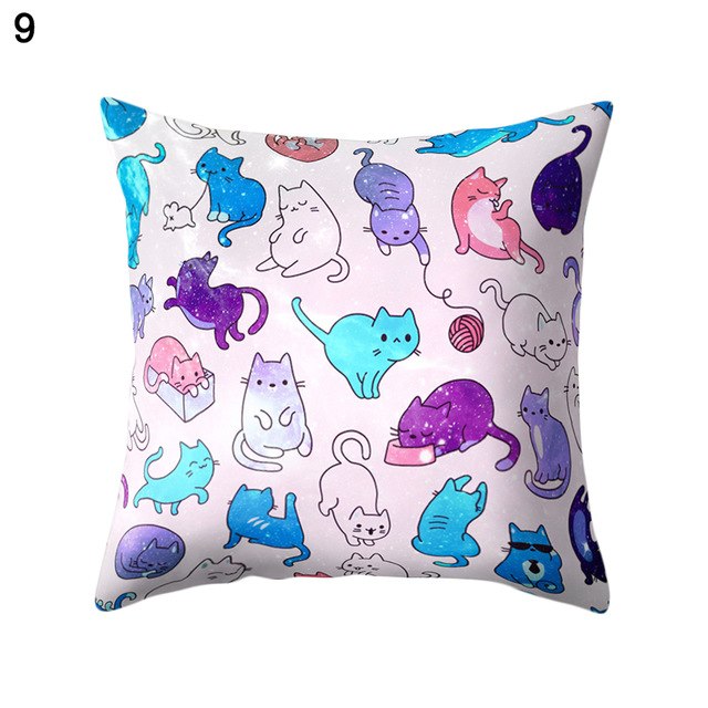 Home Cute Cartoon Cat Print Soft Throw Pillow Case Room Office Square Cotton Pillowcase