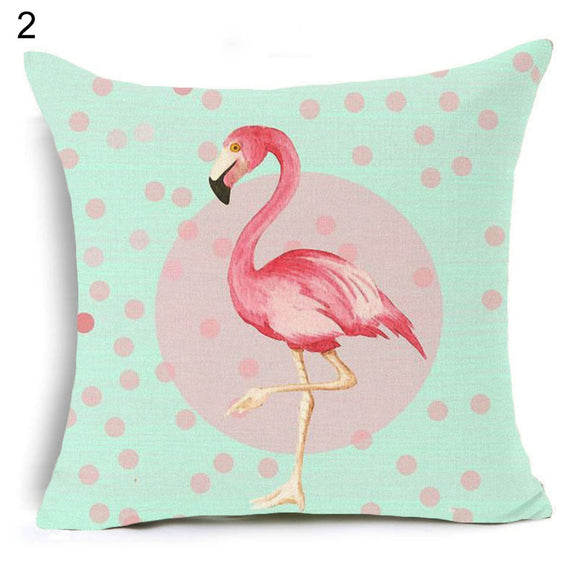 18Inch Linen Flamingo Flowers Waist Cushion Pillow Case Cover Home